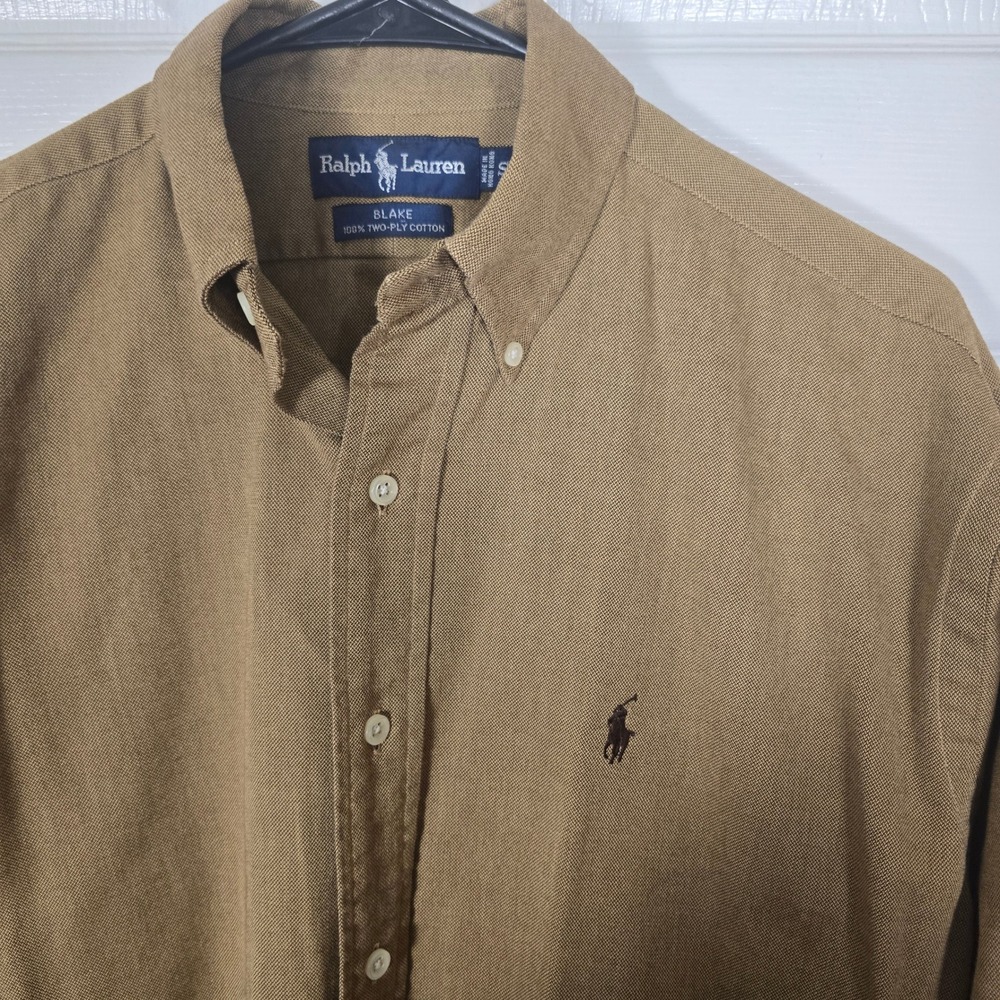 Ralph Lauren Blake Dark Tan Button Down Shirt Men's Small 100% Two-Ply Cotton